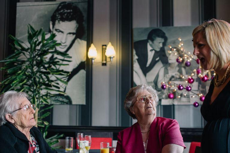 Cumberland Hotel Wedding Photographer grans chatting