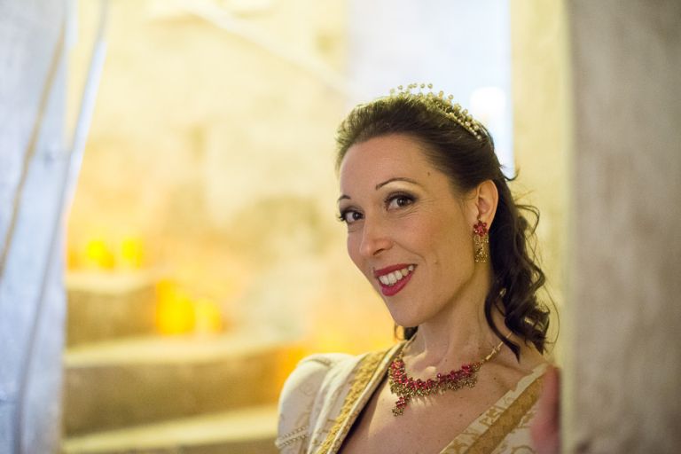 Portland Castle Dorset Wedding Fair Bridal model with bride posing gothic style headshot