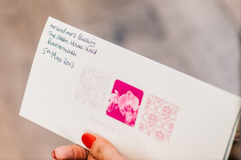 Green House Hotel Bournemouth Wedding Photographer wedding certificate