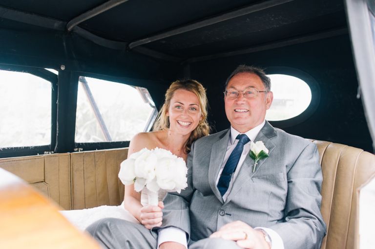 sandbanks bournemouth beach wedding bride and father