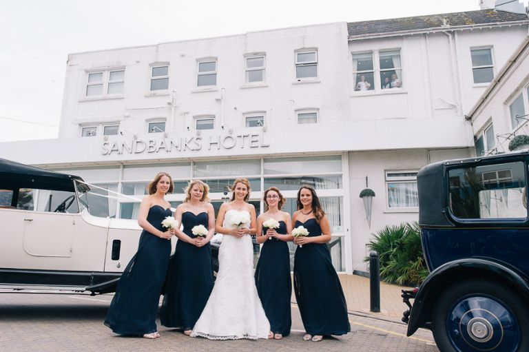 sandbanks bournemouth beach wedding bride and bridesmaids