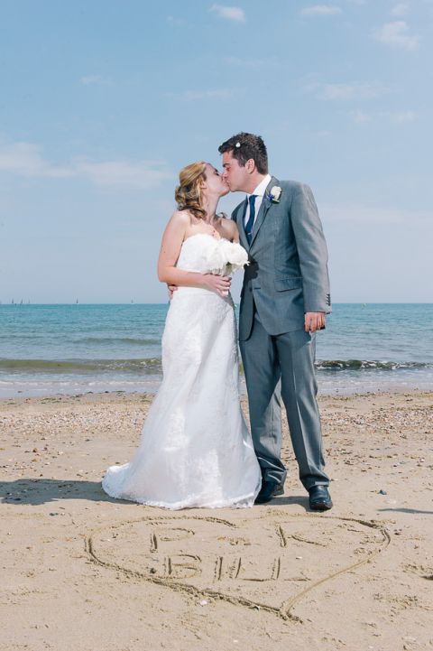 sandbanks bournemouth beach wedding bride and groom kissing