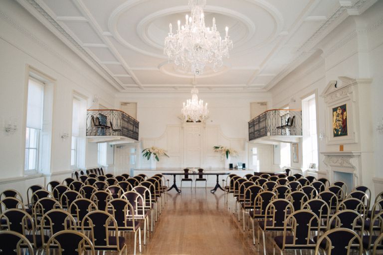 wedding at poole guildhall empty awaiting groom and guests