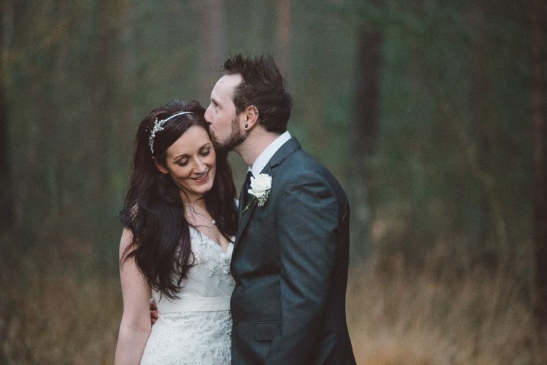 wedding couple at moors valley in woods