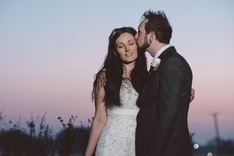 wedding couple at moors valley at sunset