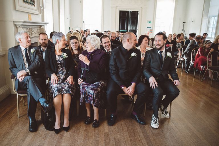 wedding at poole guildhall guests waiting