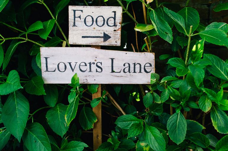 dorset garden marquee wedding food and lovers land sign
