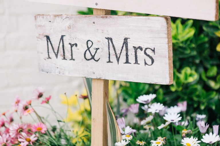 dorset garden marquee wedding mr and mrs sign