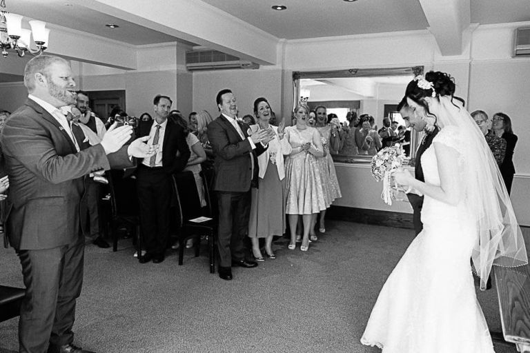 bride and groom just after being married at balmer lawn hotel at a wedding